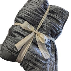 BETTER HOMES & GARDENS! SILVER GRAY QUILTED "PATCHWORK" STRIPE BEDSPREAD, QUILT!
